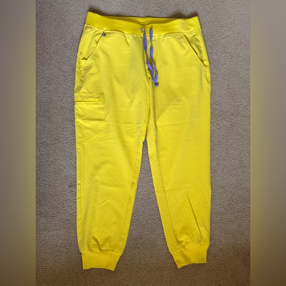 Figs Yellow Joggers with purple Drawstring
